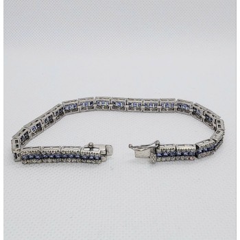 925 STERLING SILVER TANZANITE & CZ BRACELET SIZE 7.5 IN