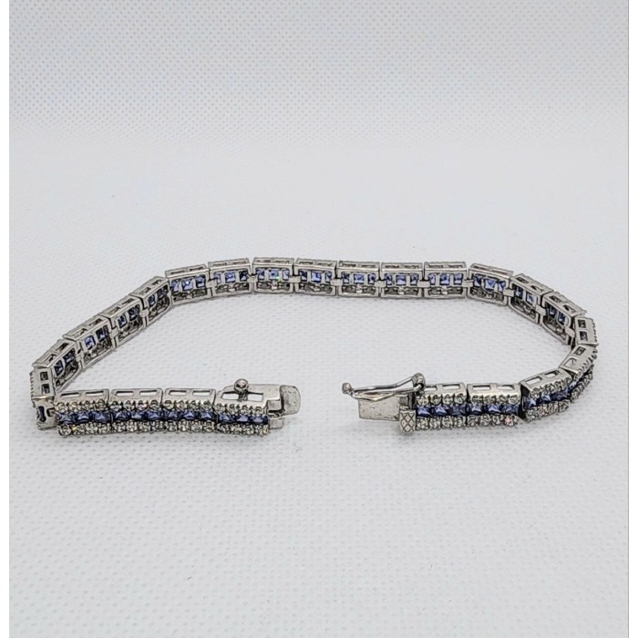 925 STERLING SILVER TANZANITE & CZ BRACELET SIZE 7.5 IN