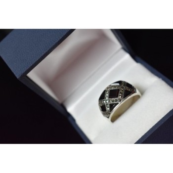 925 Sterling Silver Black Nephrite & Marcasites Ring Size 8