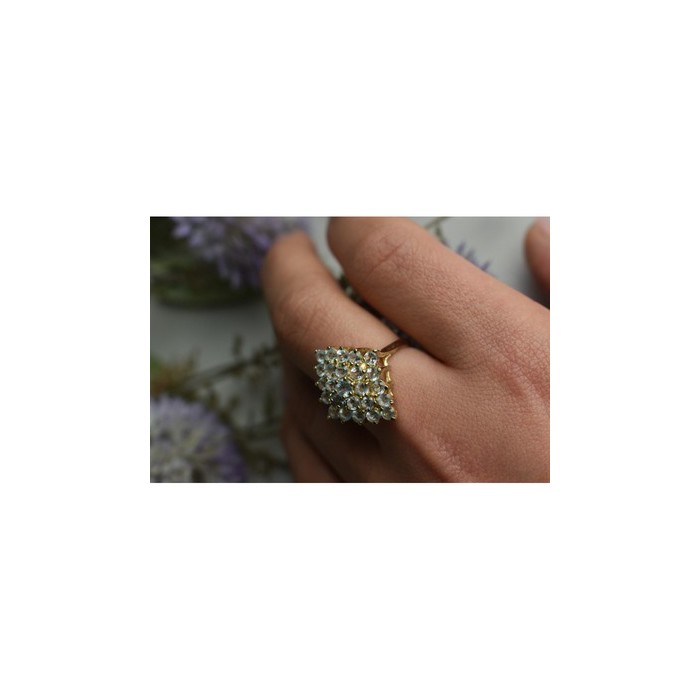 925 Sterling Silver Gold Plated Blue Spinel Ring Size 8