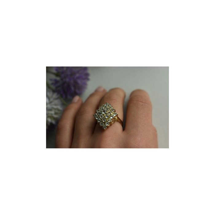 925 Sterling Silver Gold Plated Blue Spinel Ring Size 8