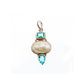 925 STERLING SILVER MOTHER OF PEARL & TOPAZ PENDANT
