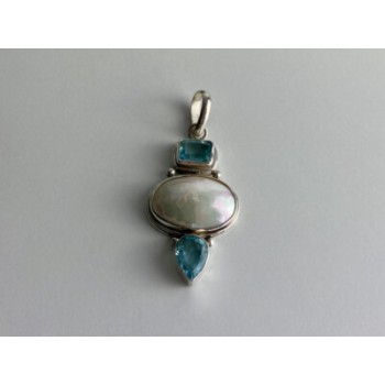 925 STERLING SILVER MOTHER OF PEARL & TOPAZ PENDANT