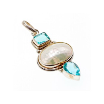 925 STERLING SILVER MOTHER OF PEARL & TOPAZ PENDANT