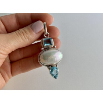 925 STERLING SILVER MOTHER OF PEARL & TOPAZ PENDANT