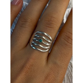 925 Sterling Silver Green Malachite Ring Size 9