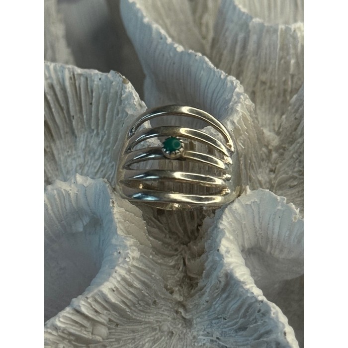 925 Sterling Silver Green Malachite Ring Size 9