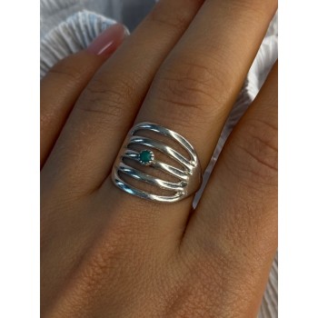 925 Sterling Silver Green Malachite Ring Size 9