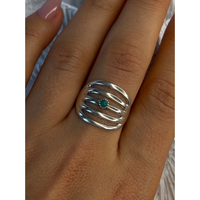 925 Sterling Silver Green Malachite Ring Size 9