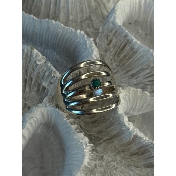 925 Sterling Silver Green Malachite Ring Size 9
