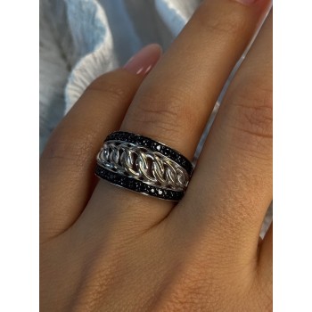 925 Sterling Silver Black Spinel Ring Size 7