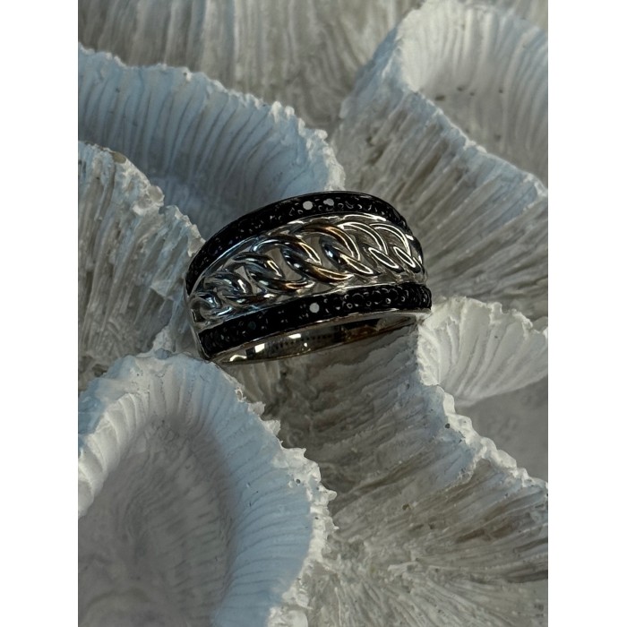 925 Sterling Silver Black Spinel Ring Size 7