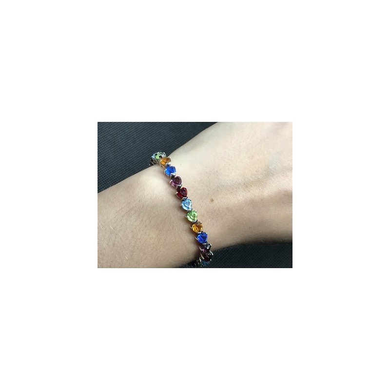 925 Sterling Silver Multicolor CZ Bracelet 7 In