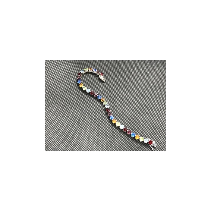 925 Sterling Silver Multicolor CZ Bracelet 7 In