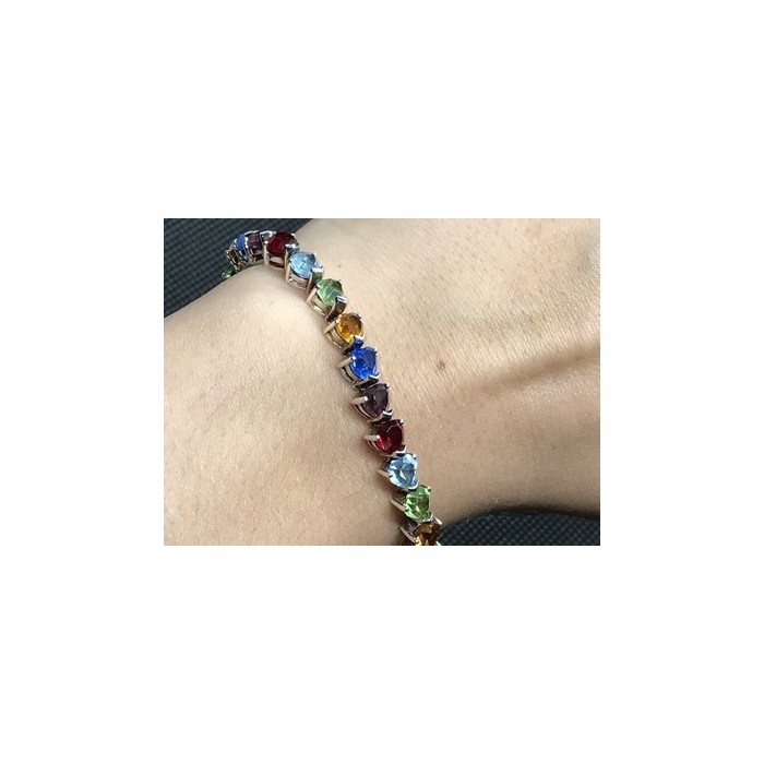 925 Sterling Silver Multicolor CZ Bracelet 7 In