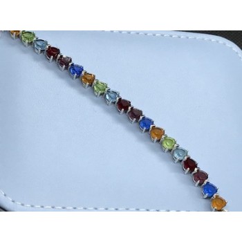 925 Sterling Silver Multicolor CZ Bracelet 7 In