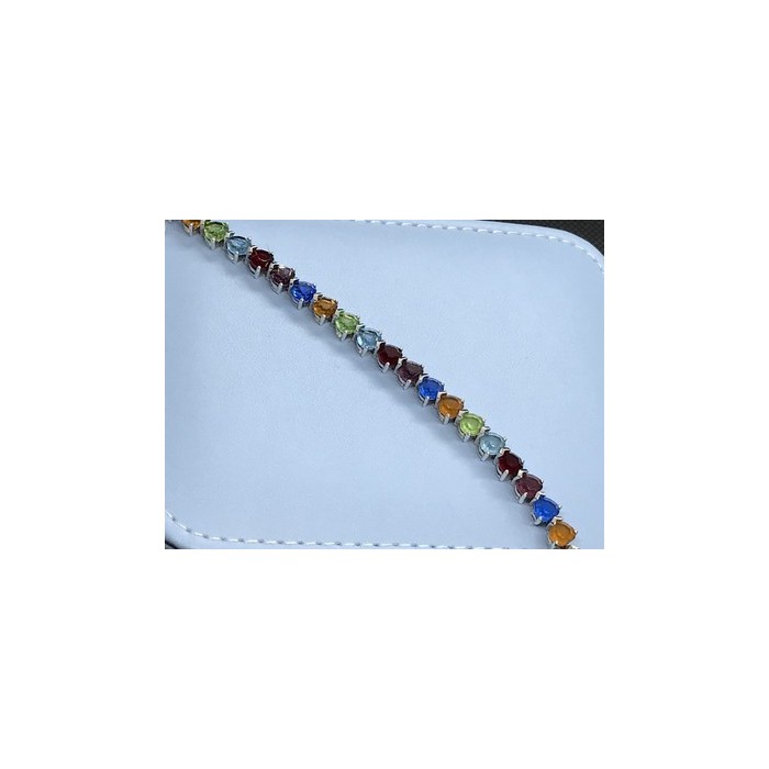 925 Sterling Silver Multicolor CZ Bracelet 7 In