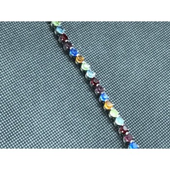 925 Sterling Silver Multicolor CZ Bracelet 7 In