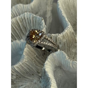 925 Sterling Silver Citrine & Beryl Ring Size 8.5