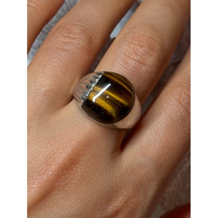 925 STERLING SILVER AMBER MEN'S RING SIZE 9