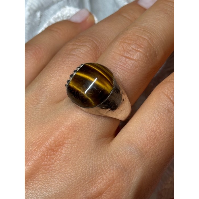 925 STERLING SILVER AMBER MEN'S RING SIZE 9