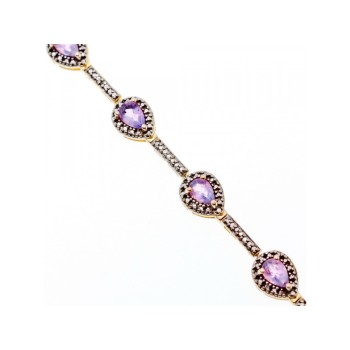 925 STERLING SILVER GOLD PLATED AMETHYST BRACELET SIZE 7.5 IN