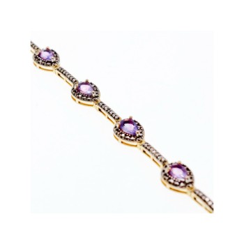 925 STERLING SILVER GOLD PLATED AMETHYST BRACELET SIZE 7.5 IN