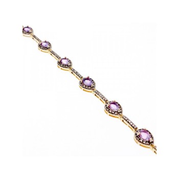 925 STERLING SILVER GOLD PLATED AMETHYST BRACELET SIZE 7.5 IN