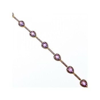 925 STERLING SILVER GOLD PLATED AMETHYST BRACELET SIZE 7.5 IN