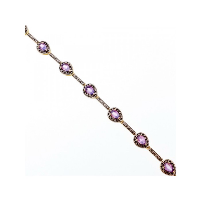 925 STERLING SILVER GOLD PLATED AMETHYST BRACELET SIZE 7.5 IN