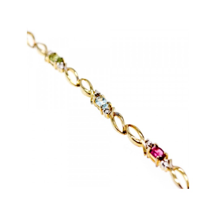 925 STERLING SILVER GOLD PLATED MULTI GEMSTONES BRACELET SIZE 7.5 IN