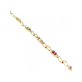 925 STERLING SILVER GOLD PLATED MULTI GEMSTONES BRACELET SIZE 7.5 IN