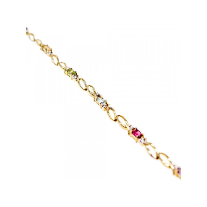 925 STERLING SILVER GOLD PLATED MULTI GEMSTONES BRACELET SIZE 7.5 IN