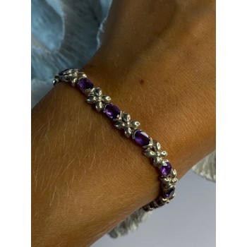 Lovely 925 Sterling Silver Amethyst Bracelet Length 7