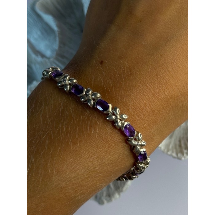 Lovely 925 Sterling Silver Amethyst Bracelet Length 7