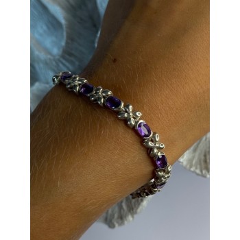 Lovely 925 Sterling Silver Amethyst Bracelet Length 7