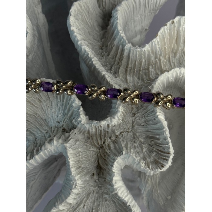 Lovely 925 Sterling Silver Amethyst Bracelet Length 7