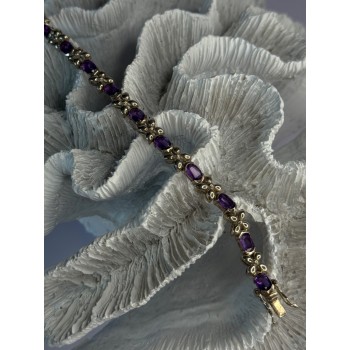 Lovely 925 Sterling Silver Amethyst Bracelet Length 7