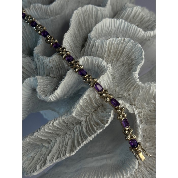 Lovely 925 Sterling Silver Amethyst Bracelet Length 7