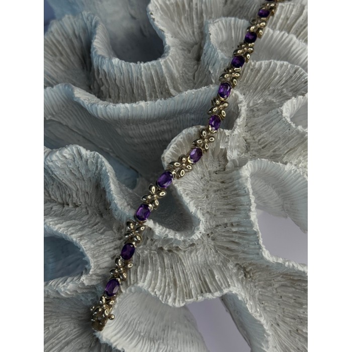 Lovely 925 Sterling Silver Amethyst Bracelet Length 7
