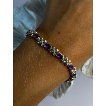 Lovely 925 Sterling Silver Amethyst Bracelet Length 7