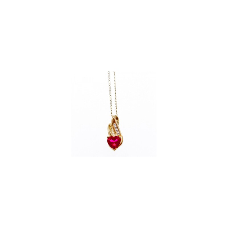 10K YELLOW GOLD RUBY & DIAMONDS HEART CHAIN WITH PENDANT
