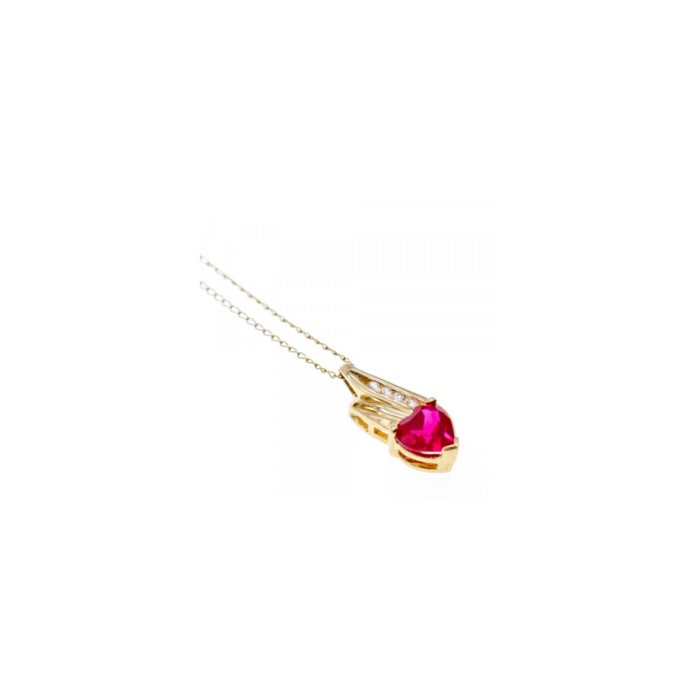 10K YELLOW GOLD RUBY & DIAMONDS HEART CHAIN WITH PENDANT