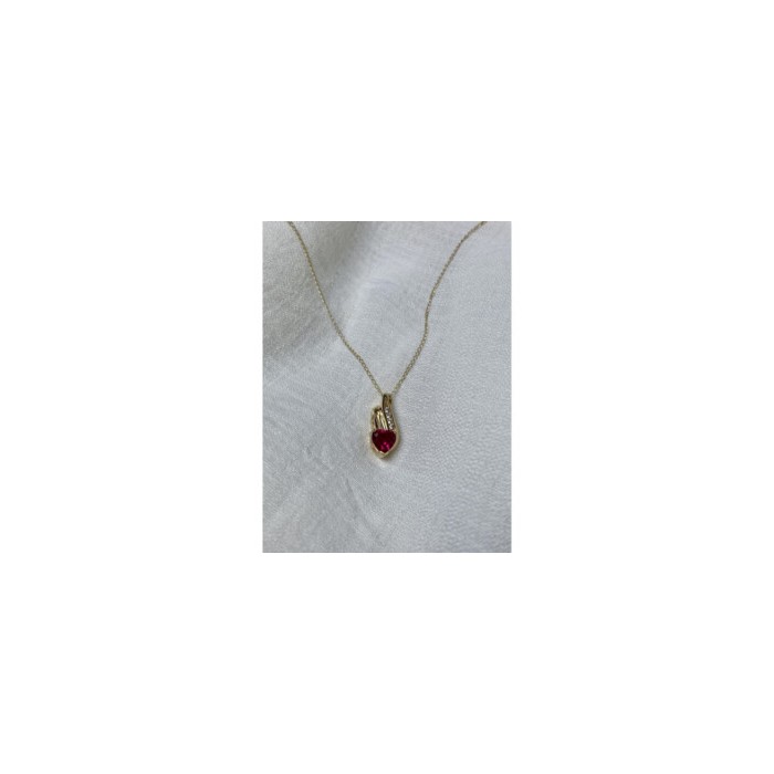 10K YELLOW GOLD RUBY & DIAMONDS HEART CHAIN WITH PENDANT