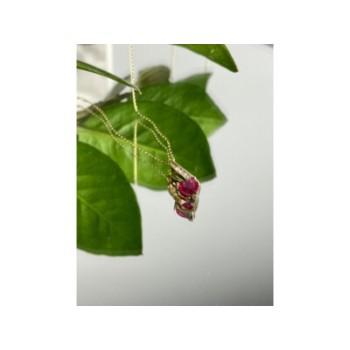 10K YELLOW GOLD RUBY & DIAMONDS HEART CHAIN WITH PENDANT