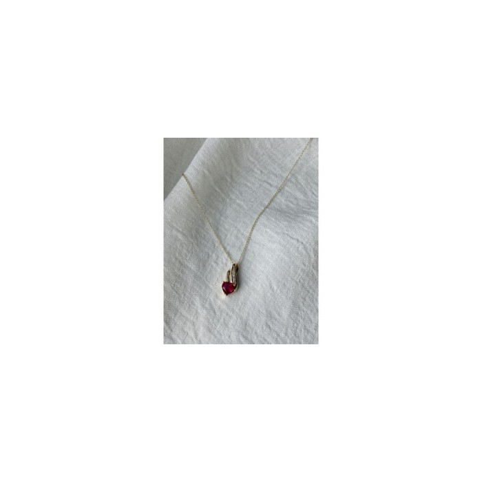 10K YELLOW GOLD RUBY & DIAMONDS HEART CHAIN WITH PENDANT