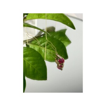 10K YELLOW GOLD RUBY & DIAMONDS HEART CHAIN WITH PENDANT