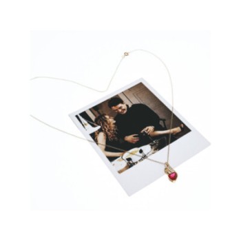 10K YELLOW GOLD RUBY & DIAMONDS HEART CHAIN WITH PENDANT