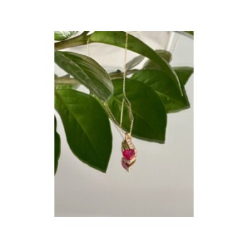 10K YELLOW GOLD RUBY & DIAMONDS HEART CHAIN WITH PENDANT