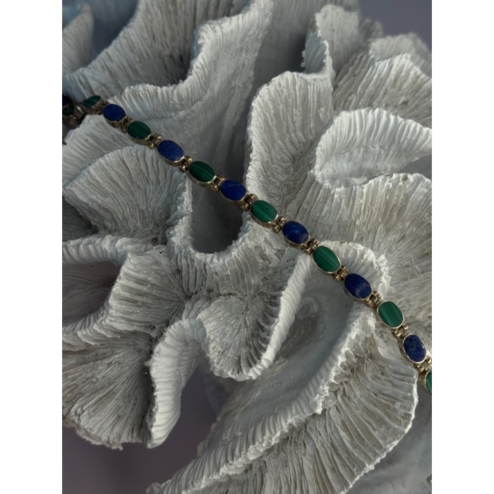925 Sterling Silver Malachite & Sodalite Bracelet Length 7